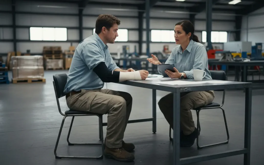 Injured Montana worker reviewing a light duty return-to-work offer under workers’ compensation restrictions